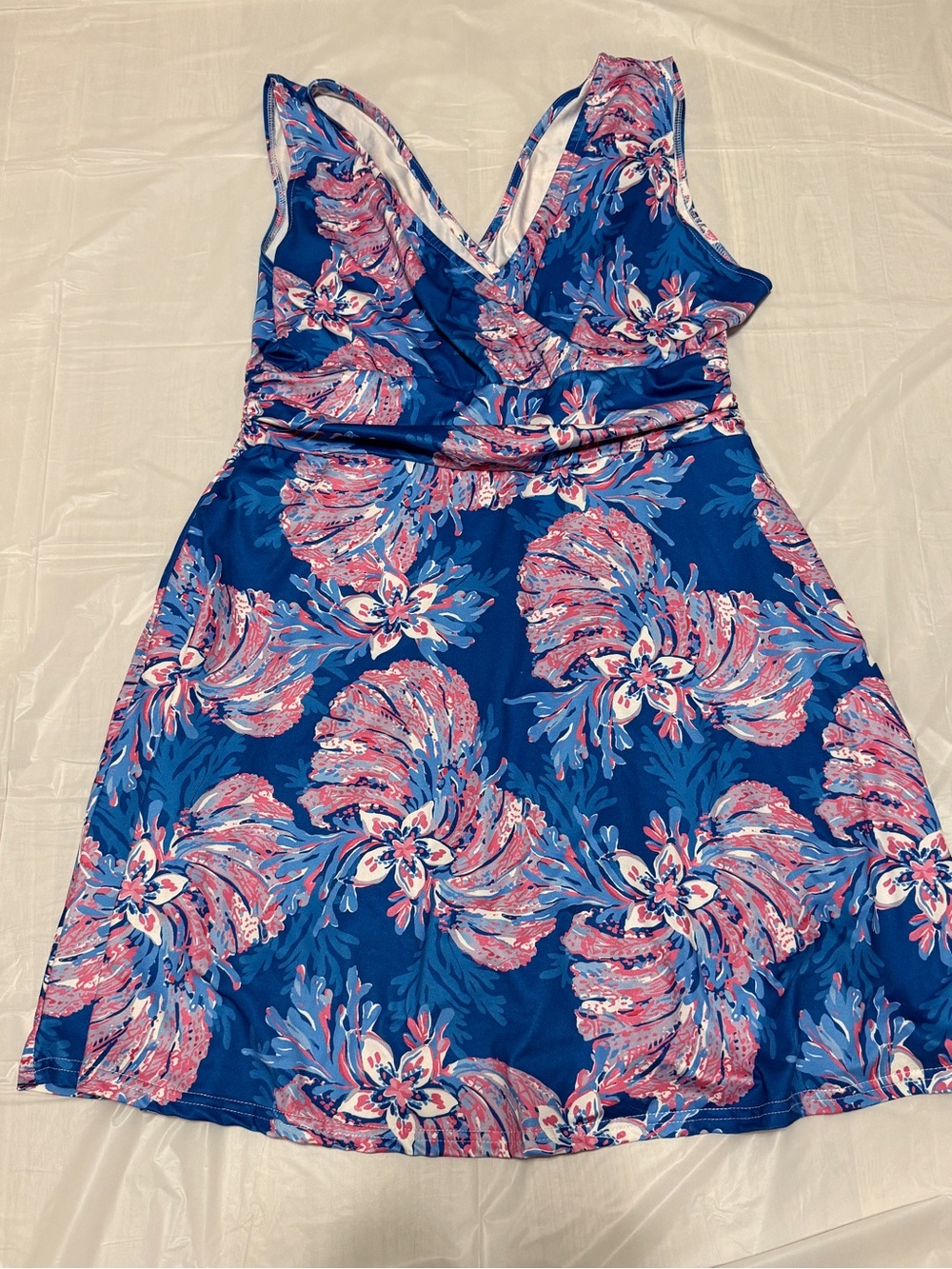 Floral V-Neck Blue & Pink A-Line Sundress